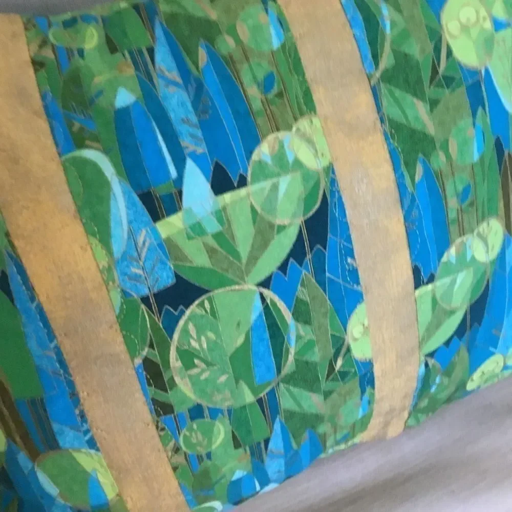 CLOSEOUT SALE $15 NWT  Quilted Teal & Gold 3 Stripe Pillow